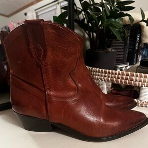 Julie Dee Brown Leather Western Ankle Boots Made in Italy Size 36 1/2
